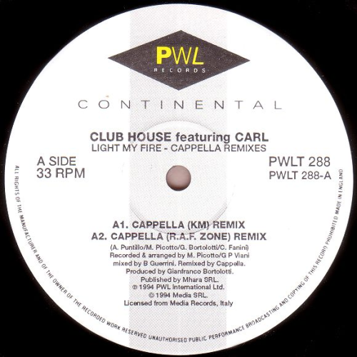Club House Featuring Carl - Light My Fire (original & Cappella Remixes)